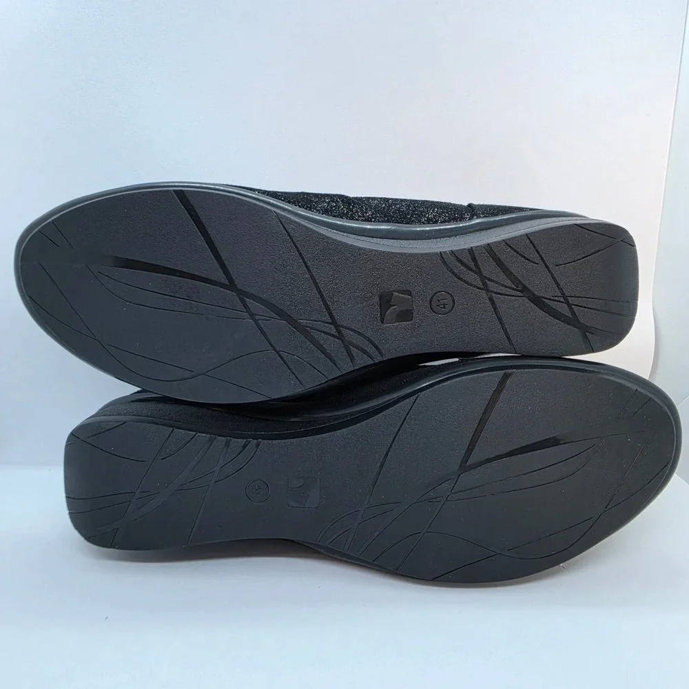 Revere Osaka Midnight Black Shimmer Leather Mary Jane Wedge Shoes US 10M EUR 41